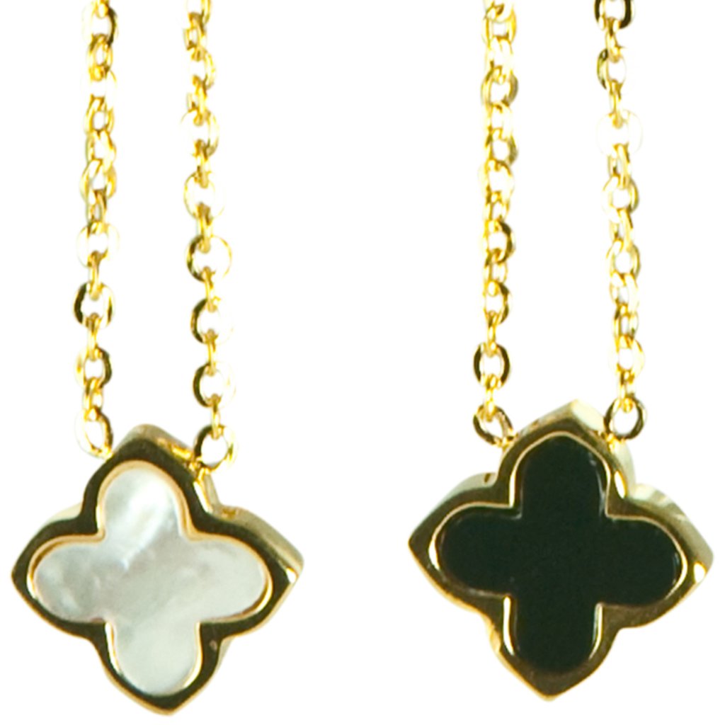 2-Sided Clover Necklace-One Side Pearl & B